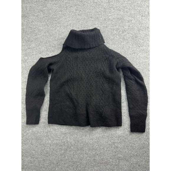 Theory Wool Sweater Women's Black Turtle Neck Cold Shoulder Pullover Knit - Picture 1 of 6